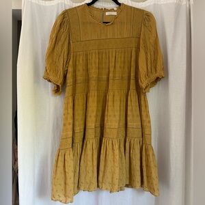Doen baby doll dress with delicate details - mustard color size XL